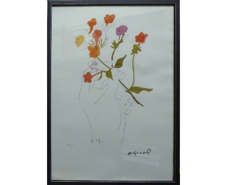 ANDY WARHOL 'Hand Holding Flowers', lithograph, from Leo Castelli gallery, stamped on reverse edited by G. Israel on Arches p