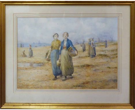 R. E. GELMUYDEN (19th Century Dutch) 'Beach Scene with Figures', watercolour 50cm x 69cm, signed and framed.