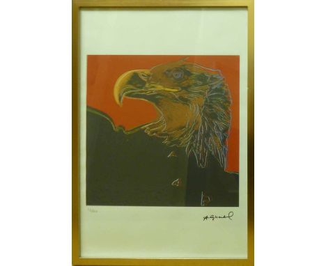 ANDY WARHOL 'Bald Eagle on Red Background', lithograph, from Leo Castelli gallery, stamped on reverse, edited by G. Israel on