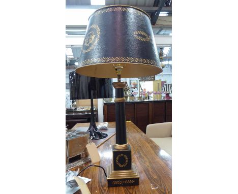 TOLEWARE STYLE TABLE LAMP, of large proportions, with shade, 81cm h.