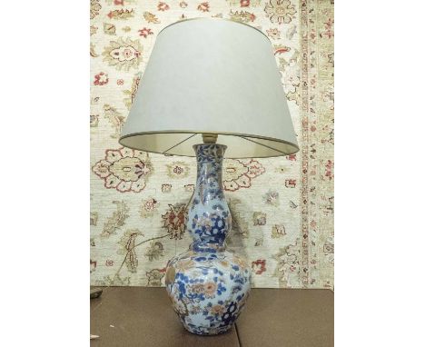 SIDE LAMP, ceramic with Oriental floral detail with a cream shade, 66cm H.