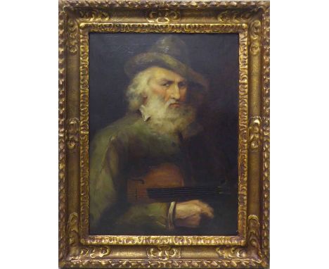19th CENTURY SCHOOL 'Portrait of a Violinist', oil on canvas, 70cm x 50cm, framed.
