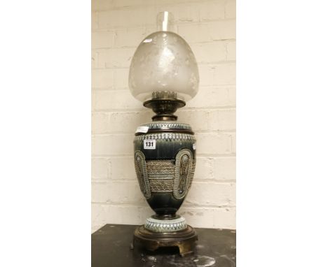 ROYAL DOULTON LAMBETH (C1876) OIL LAMP - 61CMS