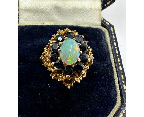9ct gold opal &amp; sapphire ring weight 4.5g 