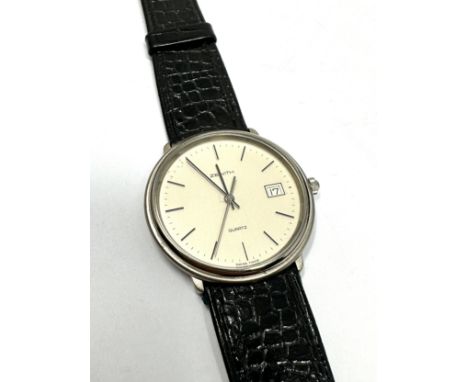 Boxed Vintage Gents Zenith quartz wristwatch the watch is ticking original box &amp; leather zenith strap 