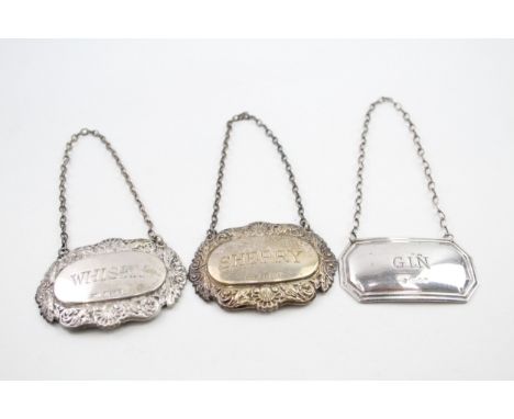 3 x .925 sterling silver decanter labels 