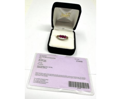 Boxed 9ct gold ruby &amp; Diamond ring with c.o.a  weight 2.8g 