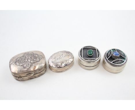 4 x .800 &amp; .925 sterling pill / trinket boxes 