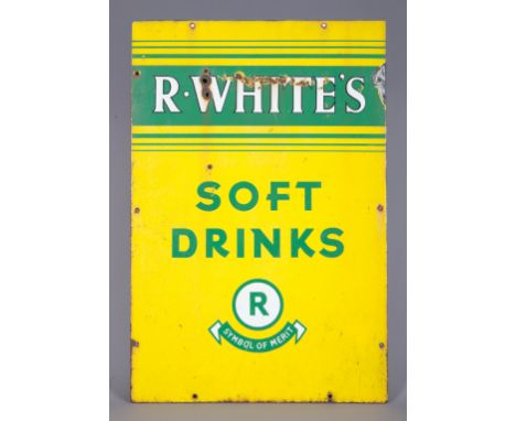 AN 'R. WHITE'S SOFT DRINKS, SYMBOL OF MERIT' PAINTED ENAMEL ADVERTISING SIGN76cm high x 51cm wide