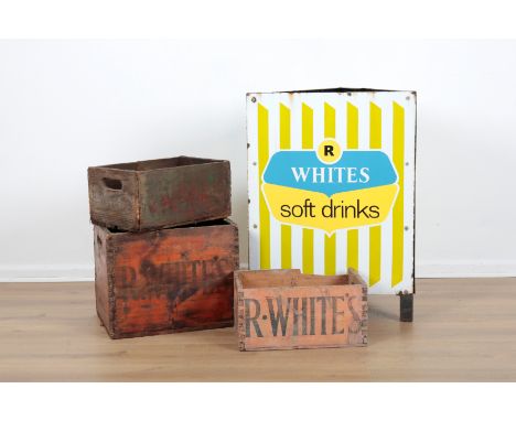 AN 'R. WHITES LEMONADE' ADVERTISING ENAMELLED METAL RUBBISH BIN with wired internal basket, 72.5cm high x 52cm wide x 52cm de