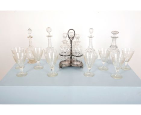 A SUITE OF EIGHT WINE GLASSES19th century, engraved with scrolling fruiting grape vines, each 18cm high; together with a silv