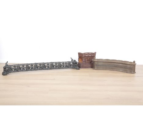A BLACK CAST IRON 'CHERRIES ON THE BOUGH' FENDER19th century, realistically cast, 16.5cm high x 118cm long x 36cm deep; toget
