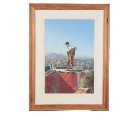 GIOVANNI BATTISTA (1858-1925), 'Souvenir Hunting, Pompeii'study of a young man clambering on a ledge, signed lower left, goua