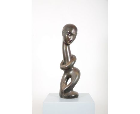 A 'SWAN-NECK' PLASTER SHOP MANNEQUIN HEADmid-century modern, the 'figure of eight' sculptural detail with metallic effect fin