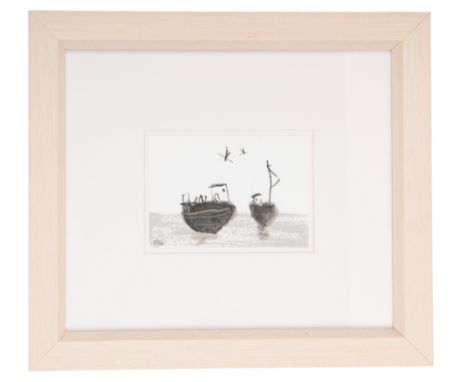 *DAVID PEARCE (B. 1963) 'Two Little Boats'monogrammed and dated '14 lower left, original hand-finished blockprint, 10.5cm x 1