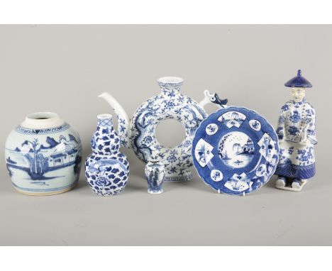 A CHINESE BLUE AND WHITE PORCELAIN DOUBLE GOURD VASElate 19th century, with calligraphy panel rim, the body decorated with bi