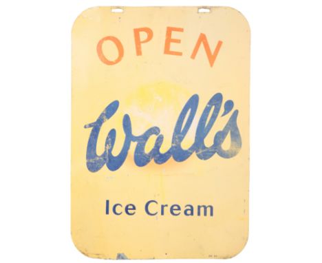 AN ENAMEL 'WALL'S ICE CREAM' DOUBLE-SIDED SWING 'OPEN' ADVERTISING SIGN70cm high x 50cm; together with a 'Lyons Maid Ice Crea