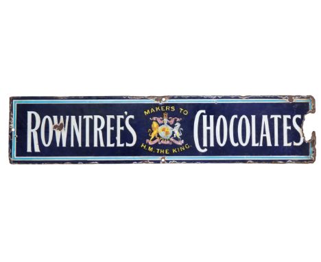 A PAINTED ENAMEL 'ROWNTREE'S CHOCOLATES. MAKER'S TO H.M. THE KING' ADVERTISING SIGN63cm long x 14cm high