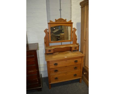 Victorian satin walnut dressing chest, bevelled mirror back, two raised trinket drawers, three long drawers below, width 90cm