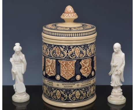 Victorian plated tea caddy, cast decoration, width 15cm, a "Serpentine" marble lighthouse, other ornaments, pottery figurines