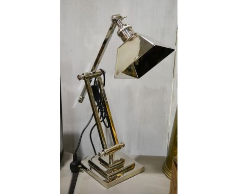 Plated anglepoise desk lamp, depth square base 55cm.