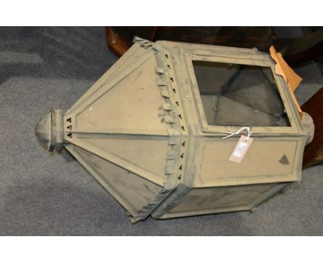 Large coppered metal and glass  octagonal lantern.