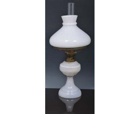 Large brass lined ceramic jug, 35cm and an opaque glass oil lamp (2).