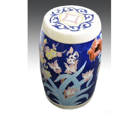 Chinese stoneware barrel shape garden seat, floral decoration, 53cm.