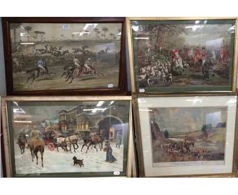 Four late 19th/early 20th century hunting and racing prints, various sizes together with a set of four after Henry Alken engr