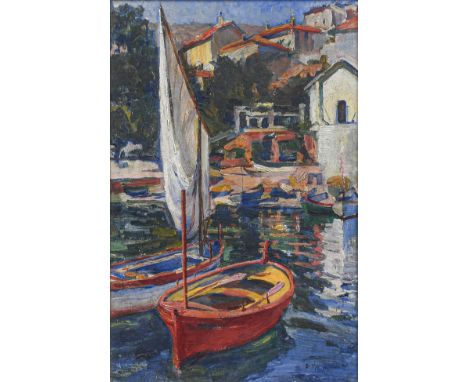 Attributed to Dora Meeson (1869-1955) Australian  ''Boats Ville Franche'' Signed and indistinctly dated, inscribed verso, oil