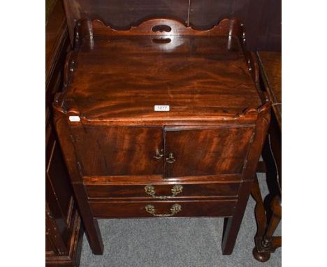 A George III mahogany tray top commode raised on moulded square supports, 56cm by 46cm by 76cm 