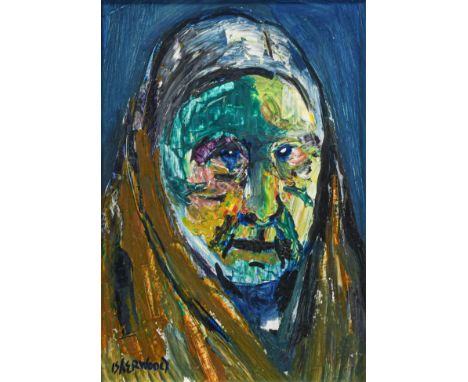 James Lawrence Isherwood FRSA, FIAL (1917-1989) Portrait of the artist's mother wearing a shawl Signed, oil on board, 33.5cm 