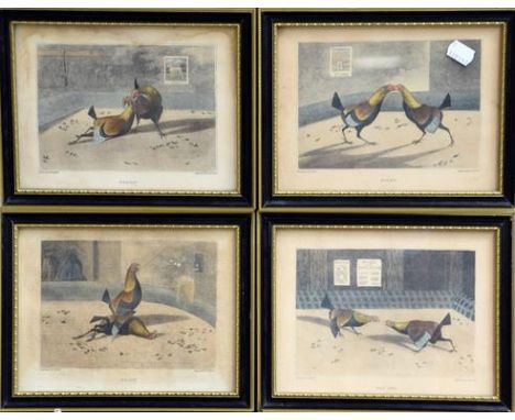 Four Henry Alken cock fighting prints, a triptych, and four antique architectural engravings (9)