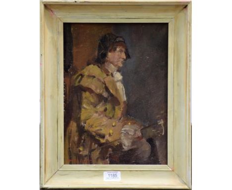 Gerald Dickson (20th century) Portrait of a gentleman in 18th century costume seated holding a cane, signed, oil on canvas bo