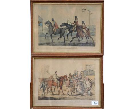 After Henry Alken, a set of four humorous hunting prints, each 26cm by 36cm, together with four architectural furnishing prin