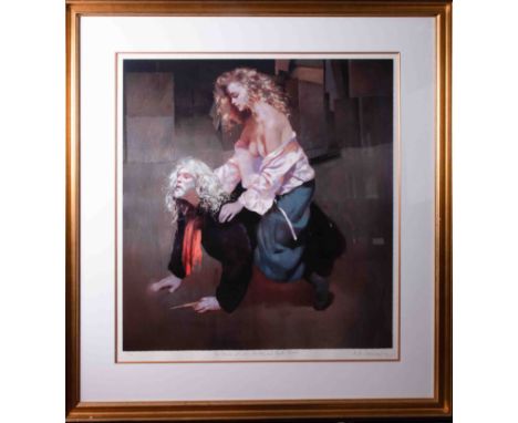 Robert Lenkiewicz (1941-2002) 'Painter With Lisa', signed limited edition print 347/395, 80cm x 75cm, framed and glazed, with