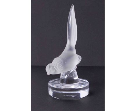 R Lalique, a frosted glass model of a pheasant, height 11cm.