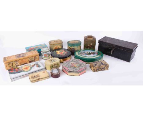 A collection of various vintage tins, biscuit tins, etc.