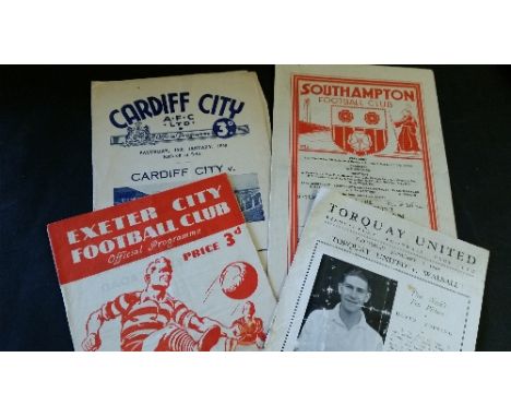 FOOTBALL, programmes, 1948/9, Exeter City v Port Vale, Southampton v Leicester, Torquay v Walsall, Cardiff v Barnsley, G to V