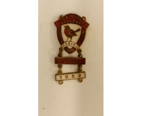 SPEEDWAY, enamelled metal lapel badge, Swindon Robins 1949/50 (first season), with bars for 1951 & 1952, by Gladman & Norman,