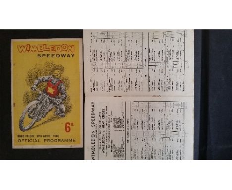 SPEEDWAY, programmes, Wimbledon v New Cross, 19th April (first match after war) & 8th July 1946, May 1947 & April 1949, G to 