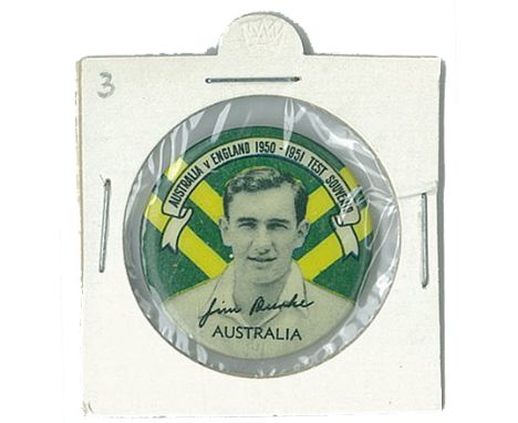 ARGUS & AUSTRALASIAN POST, cricket buttons, Australia v England 1950-1951 Test tour, complete, Australian & English players &