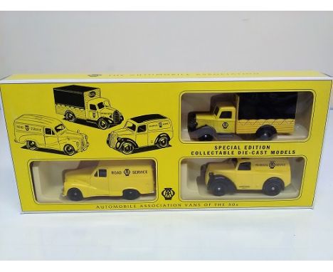 Automobile Association AA Collection from 50s Lleida. Three 1:43 die cast models, Austin A40 Van, Morris Z Van, Bedford 30cwt