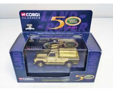 Gold Plated Land Rover 5 Land Rover Years Die cast 1:43 model car. Corgi Classics Limited Edition. In original box in good co