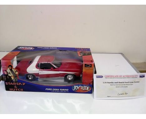 David Soul and Paul Michael Glaser signed Starsky and Hutch Ford Gran Torino Die cast 1:18 scale model car. Joyride Die Cast 