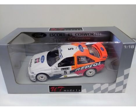 WRC Ford Escort RS Cosworth Die cast 1:18 scale model rally car. UT Models Racing Collection. In original box with slight wea