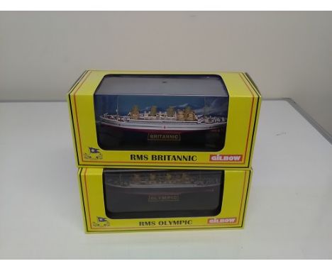 RMS Britannic and RMS Olympic Die cast 1:1750 scale model ship. Gilbow The White Star Line Series. In original boxes in good 