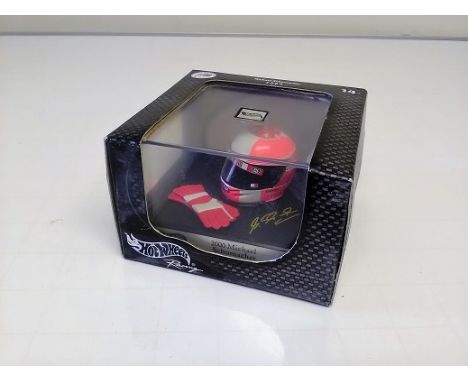 Michael Schumacher 2000 Miniature Helmet Die cast 1:8 scale model. Hot Wheels Racing collection. In original box in good cond