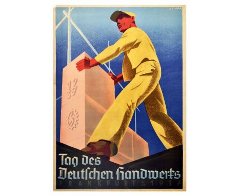 Original vintage propaganda poster issued in Nazi Germany to promote Tag des Deutschen handwerks / Day of German Crafts featu