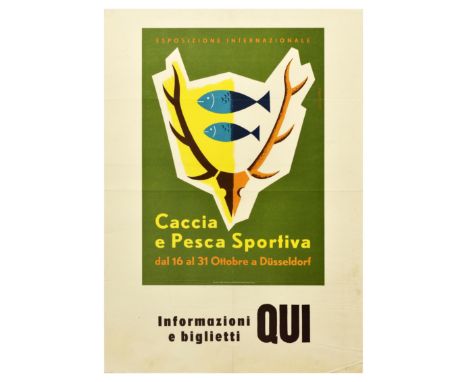 Original vintage advertising poster for International Hunting and Sport Fishing Exhibition / Esposizione Internazionale Cacci